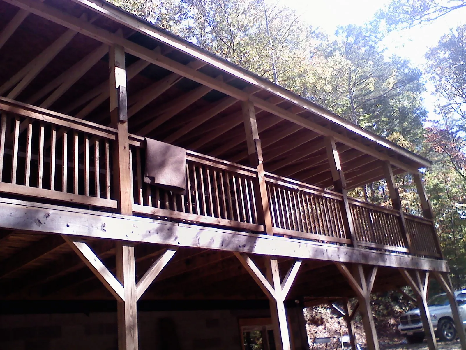 Timber framing under a new elevated porch and deck — Roof Leak Repair in Pendleton by Roofing Brothers